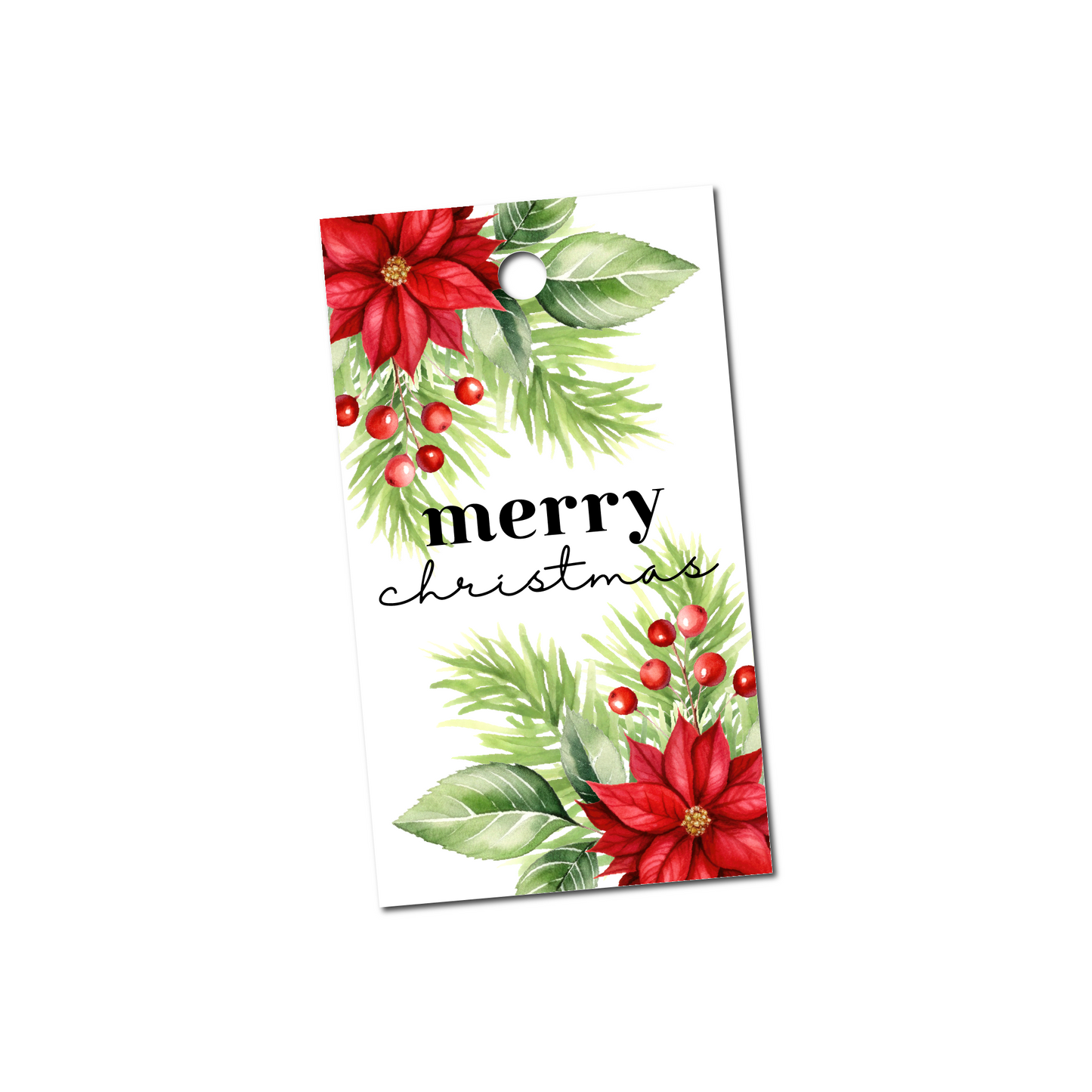 Merry Christmas Gift Tags, Poinsettia - 2x3.5", Pack of 10
