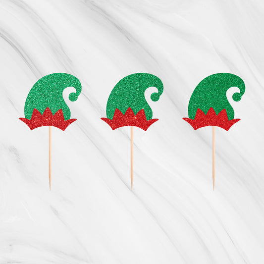 Christmas Elf Hat Cupcake Toppers - Pack of 12