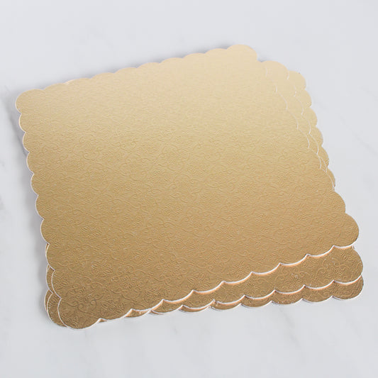Gold Scalloped Square Cake Board, 10"