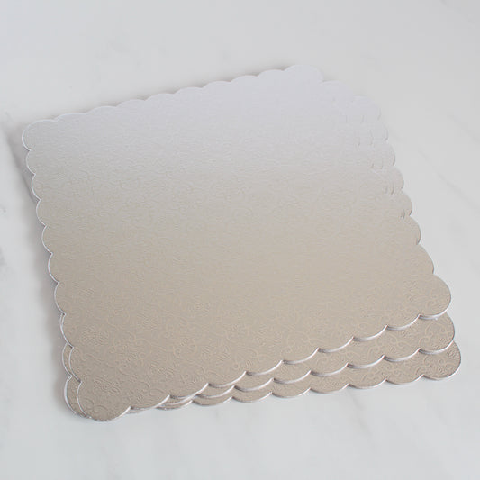 Silver Scalloped Square Cake Board, 10"
