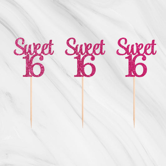 Sweet 16 Cupcake Toppers - Pack of 12